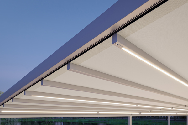 Lighting on retractable awning roof
